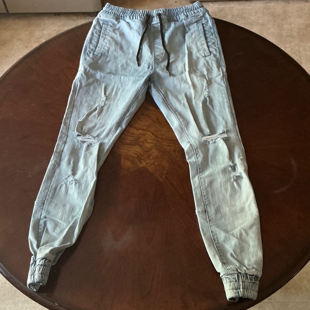 Men's Light Blue Ripped Joggers
